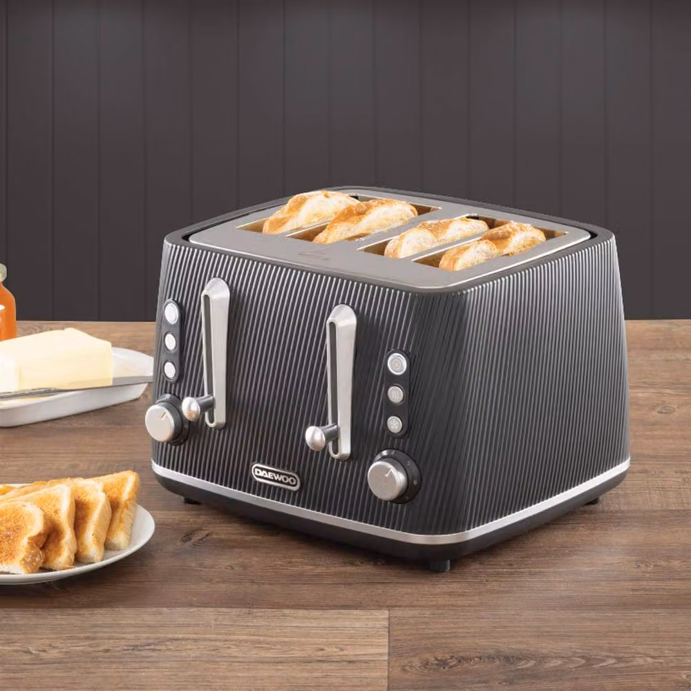 Daewoo Cascade Black 1.7L Fast-Boil Kettle and 4-Slice Toaster Set – 2