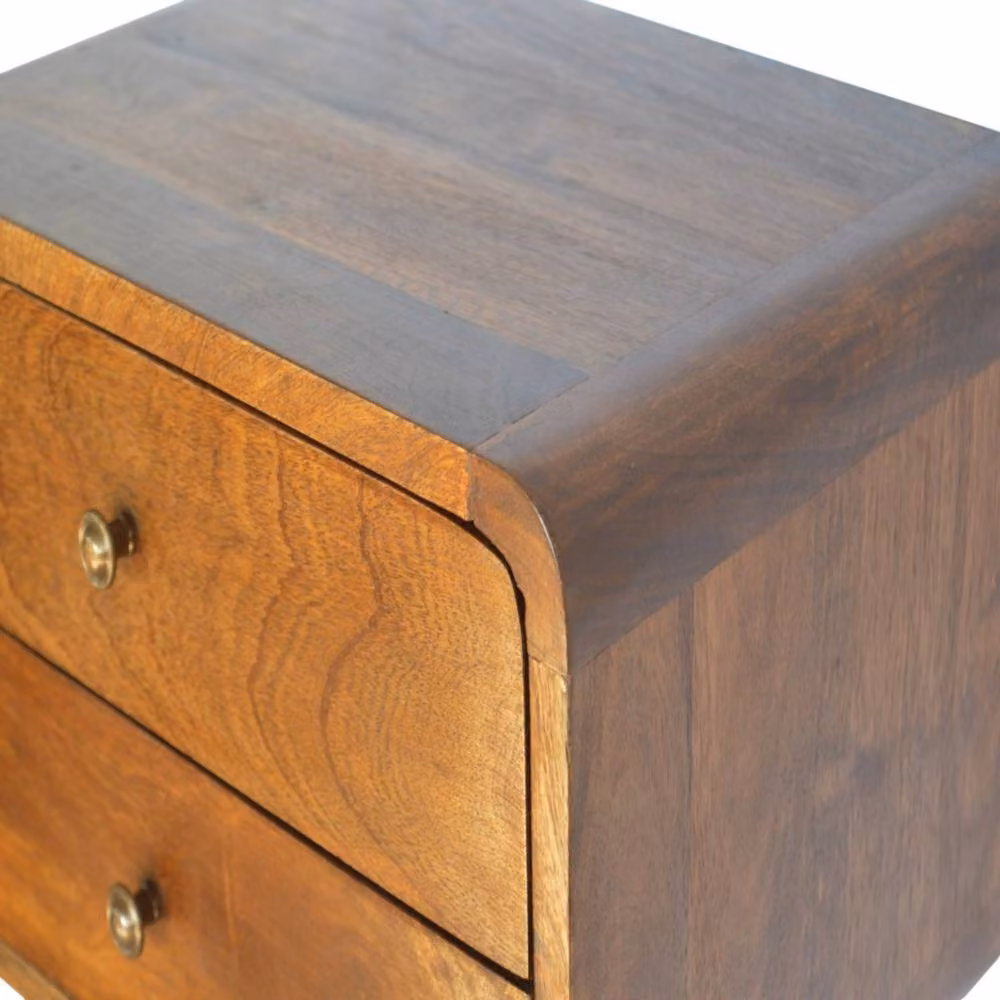 Direct Wicker Solid Wood Floating Curved Chestnut Bedside Table with 2 Drawers in Dark Brown – 2