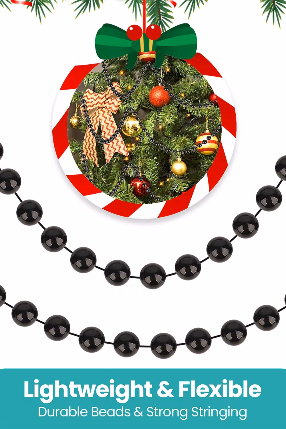 Neel Blue 9m Metallic Christmas Bead Chain, 7.5mm Shiny Pearl Garland in Blue and Black – 5