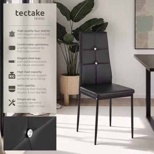 tectake Set of 8 Julien Dining Chairs in Black Synthetic Leather with Metal Frame – 4