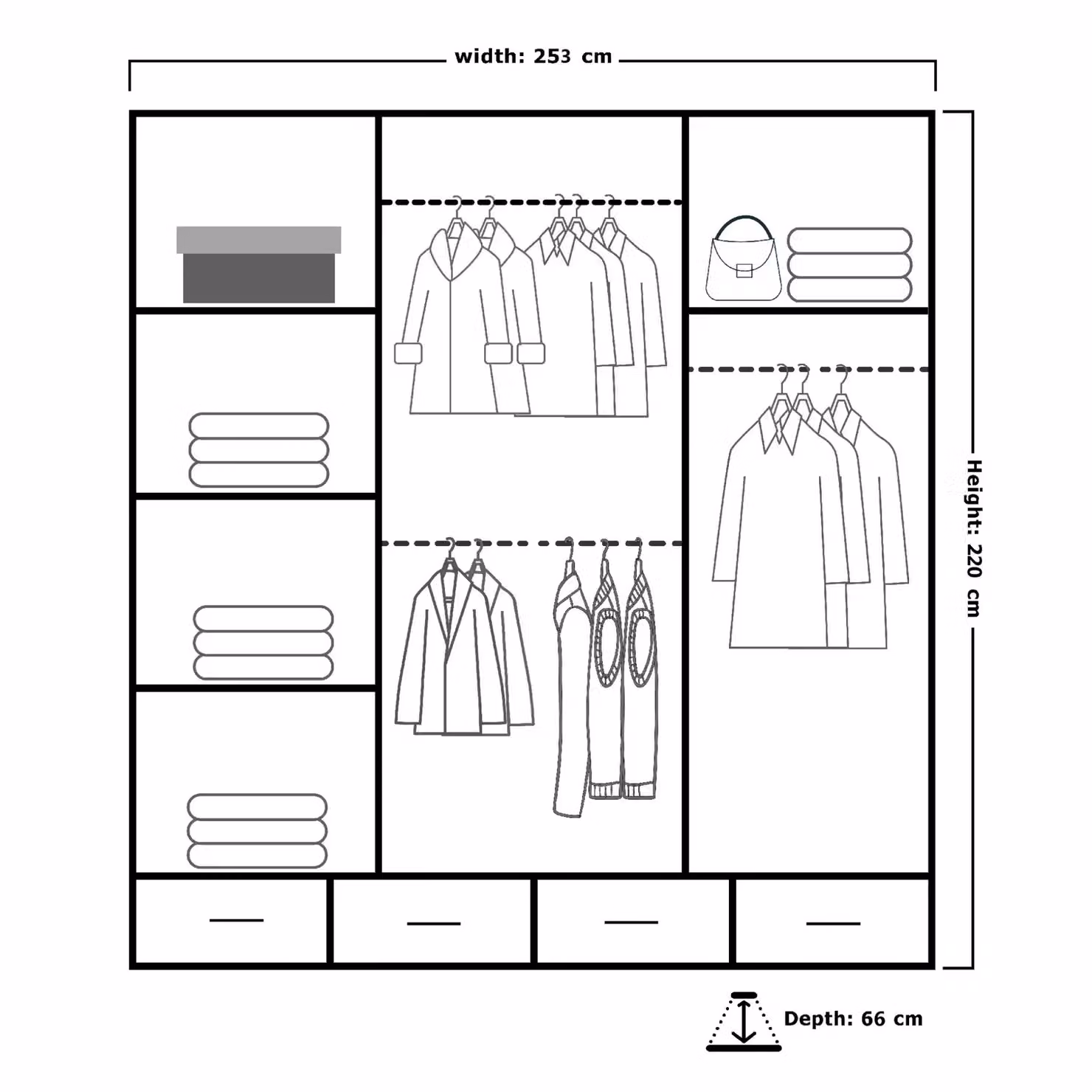 Sliding Wardrobes 4U Modern High Gloss Sliding Wardrobe with Integrated LED Light, Black, W: 253 cm, H: 220 cm – 3