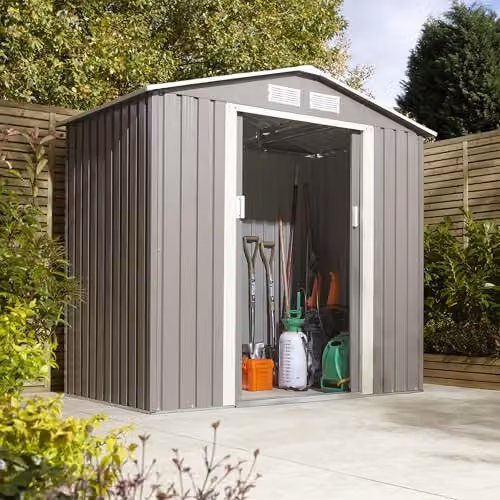 Rowlinson Trentvale 6x4 Metal Apex Shed in Light Grey with Foundation Kit and Double Doors – 2