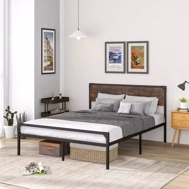 Costway Industrial Metal Double Bed Frame in Brown, W/D/H: 140 x 200 cm