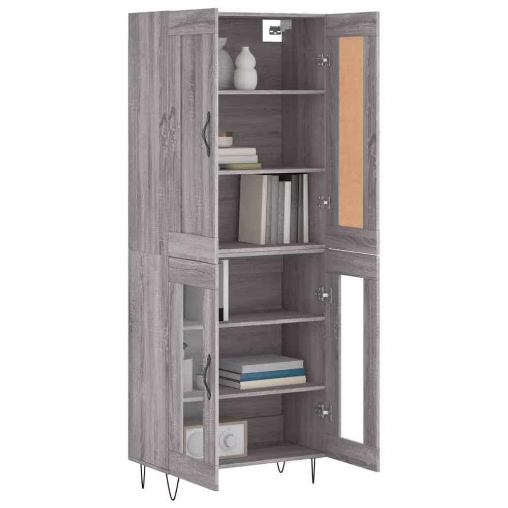 Berkfield Home Sonoma Highboard in Grey with Glass Doors, W/D/H: 69.5 x 34 x 180 cm – 2