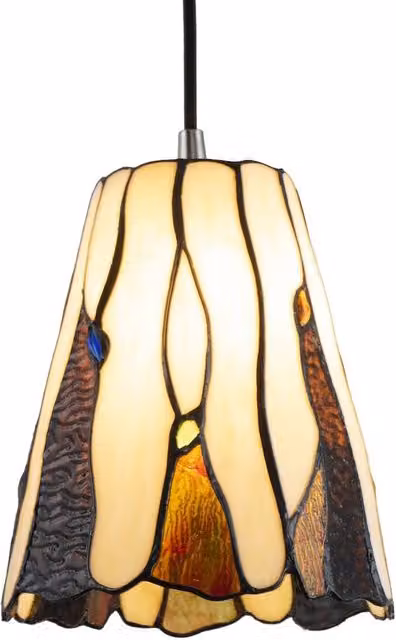 Happy Homewares Amber Stained Glass Tiffany Pendant Light Shade with Coloured Gems in Gold and Multicolour