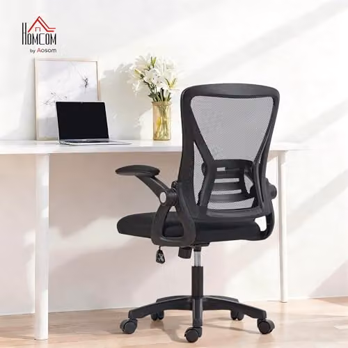 HOMCOM Black Task Chair with Armrests and Castors for Home Office and Bedroom – 2