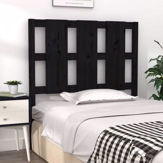 Berkfield Home Beautiful Bed Headboard in Black Solid Wood Pine, W/D/H: 95.5 x 4 x 100 cm