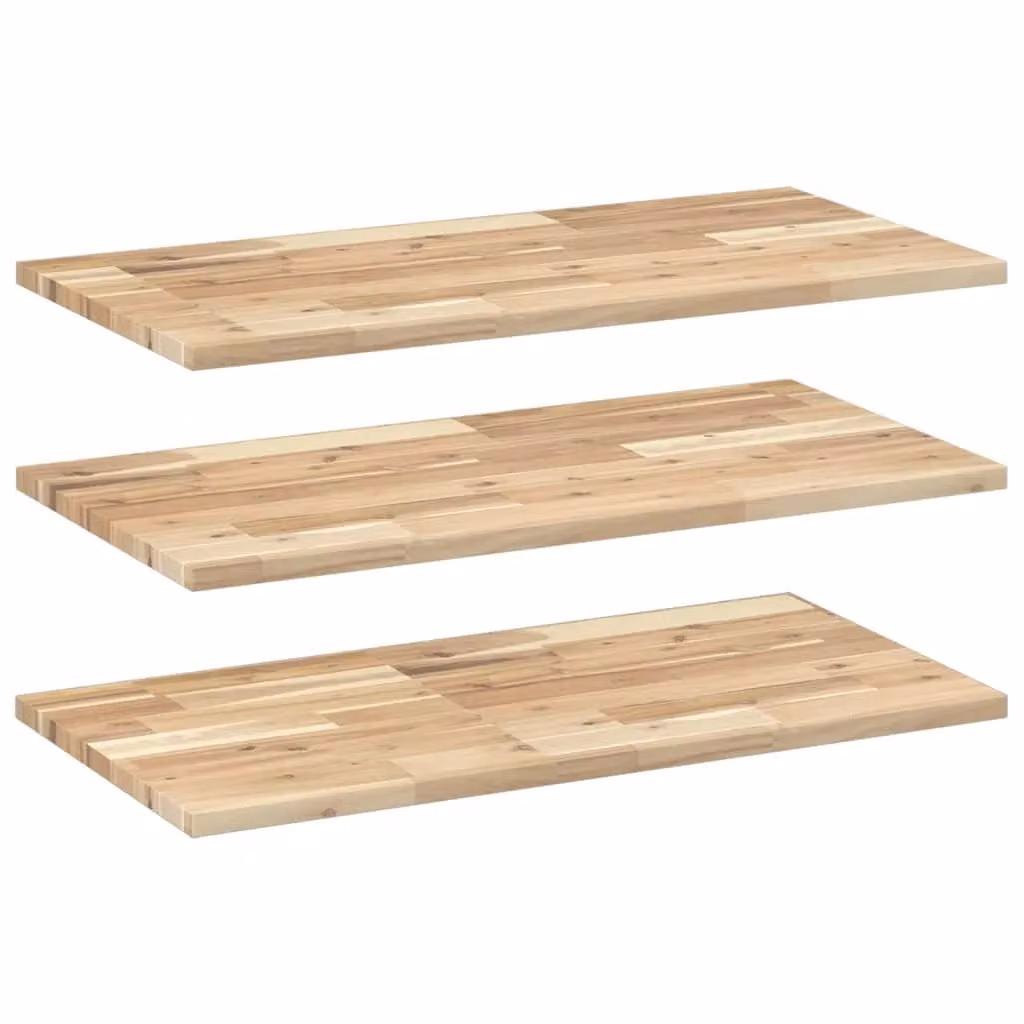 Berkfield Home Set of 3 Floating Shelves in Untreated Brown Acacia Wood, W/D/H: 60 x 40 x 2 cm