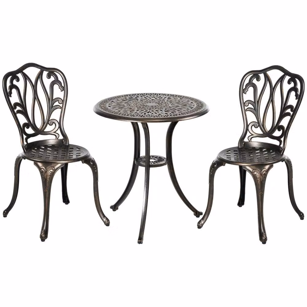 Wyld Haus Niso 3 Piece Bronze Aluminium Bistro Set with Parasol Hole – 2