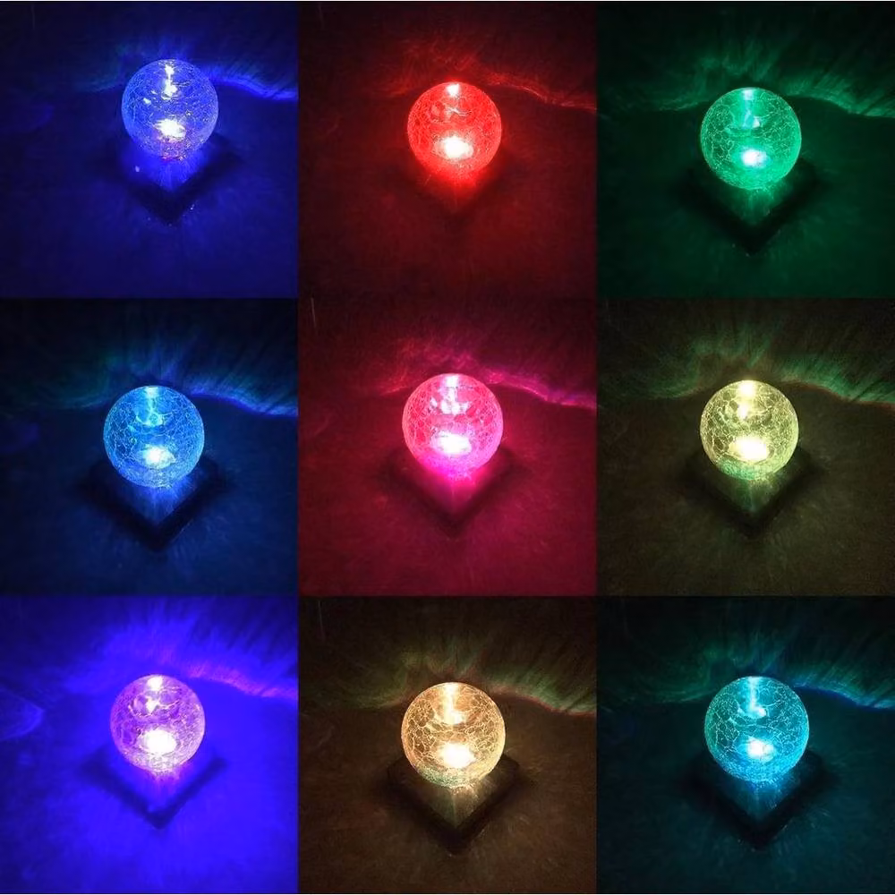 FLAVORA 4-Piece Multicolor Solar Crackle Ball LED Fence Post Lights in Transparent Glass and Silver – 4
