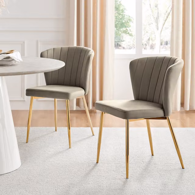 Set of 2 Danica Upholstered Velvet Kitchen Dining Chairs with Gold Metal Legs in Taupe