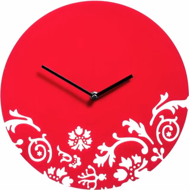 Orsina Maison by Premier Floral Swirl Round Quartz Wall Clock in Red and Silver, Diameter: 30 cm