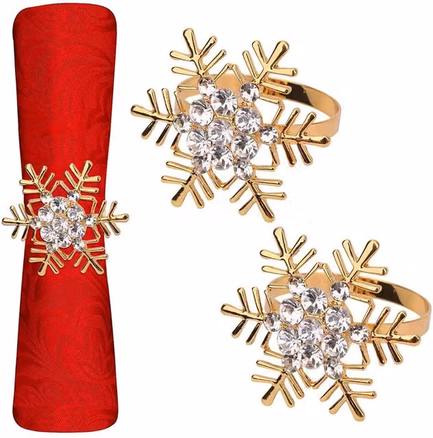 Neel Blue Silver Snowflake Napkin Rings with Gold Diamante Rhinestones – 1