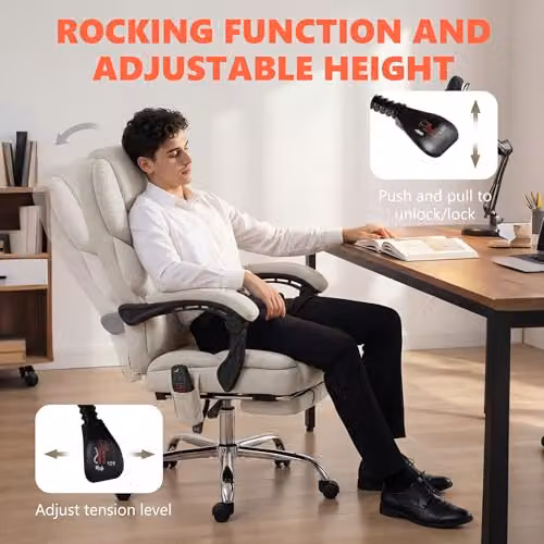 HOMCOM Executive Office Chair with 6-Point Vibration Massage and Heat, Beige Velvet Upholstered High Back Design with Headrest and Armrests, H 118 x W 70 x D 67 cm – 6