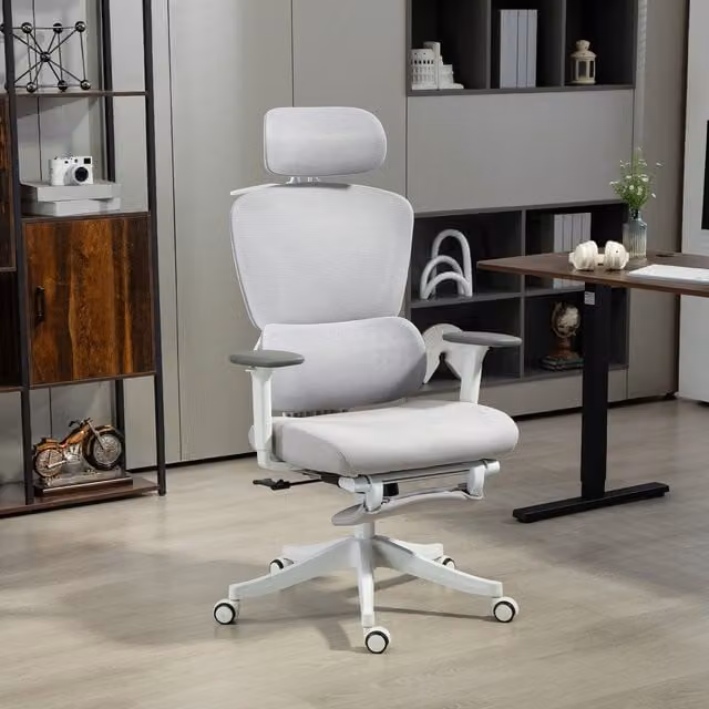 HOMCOM Executive Ergonomic Mesh Office Chair with Headrest and 3D Armrests in Grey