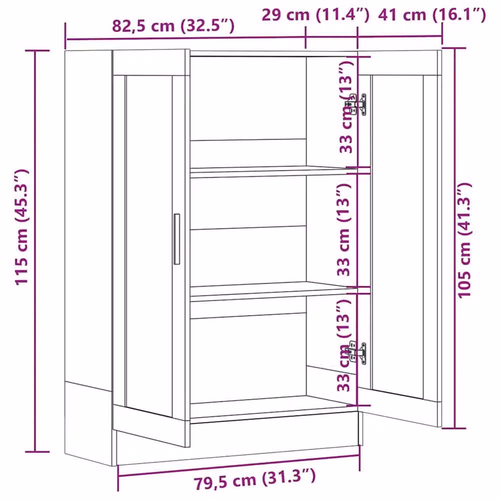 Berkfield Home Vitrine Cabinet in Concrete Grey with Glass Doors, W: 82.5 cm, D: 30.5 cm, H: 115 cm – 3