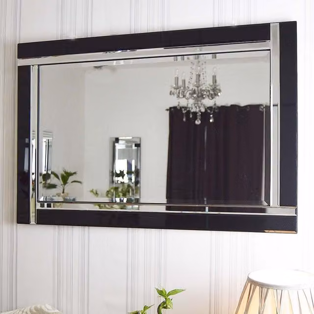 MirrorOutlet Aston Black All Glass Small Rectangular Wall Mirror, W: 61 cm, H: 91 cm