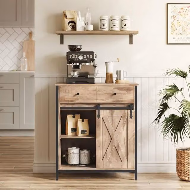 VASAGLE Industrial Storage Cabinet Sideboard and TV Unit with Drawer and Sliding Door in Brown – 1