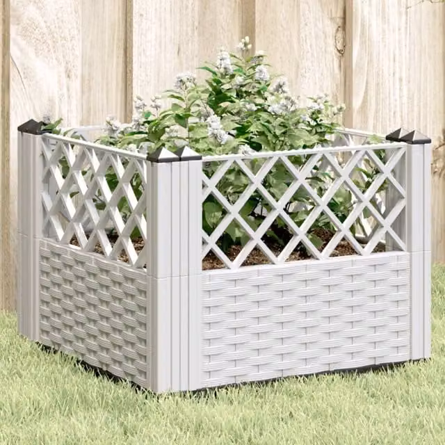 Berkfield Home White Plastic Garden Planter Tub with Pegs W/D/H: 43.5 x 43.5 x 43.5 cm