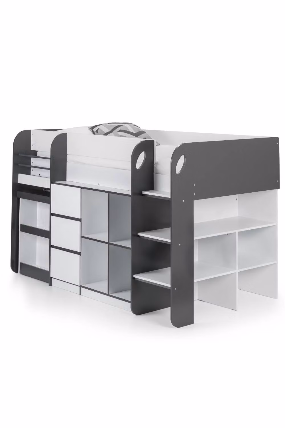 Julian Bowen Saturn Midsleeper Cabin Bed in White and Grey with Stairs and Drawers, W/D/H: 196 x 90 x 124 cm – 2