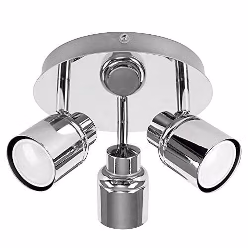 ValueLights Benton IP44 Bathroom 3 Way Ceiling Spotlight in Silver with Cool White LED Bulbs – 1