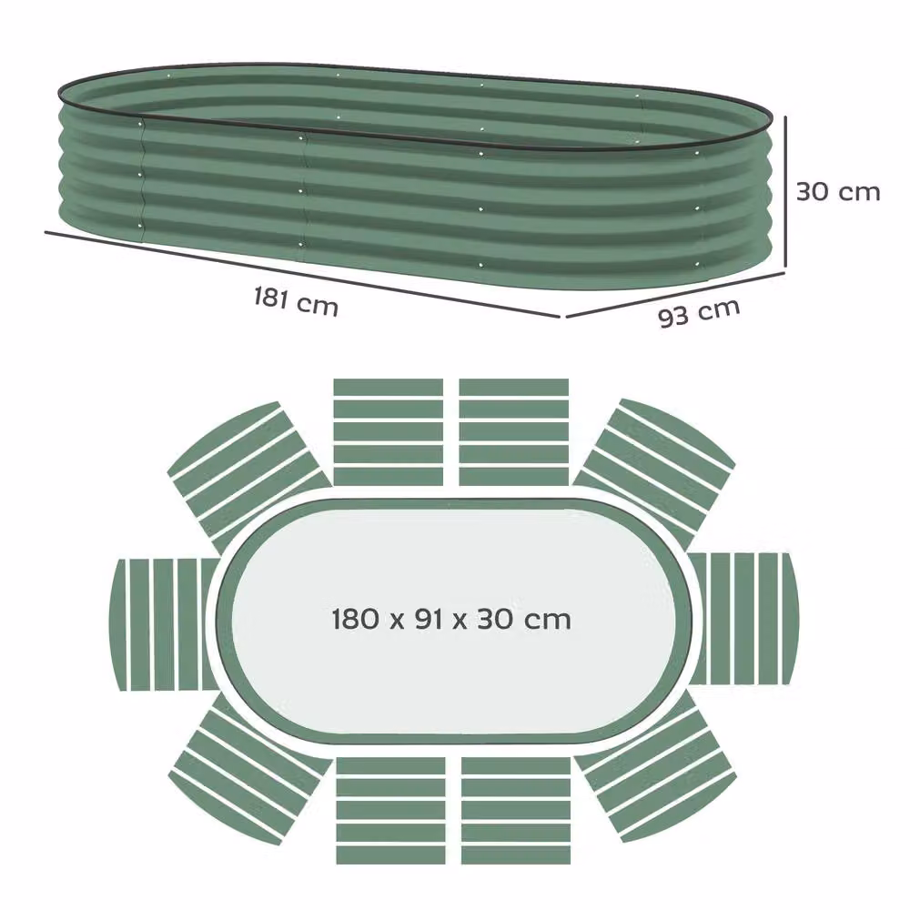 STILVORA Set of 2 Green Galvanised Steel Raised Garden Beds with Stakes, W/D/H: 181 x 93 x 93 cm – 4