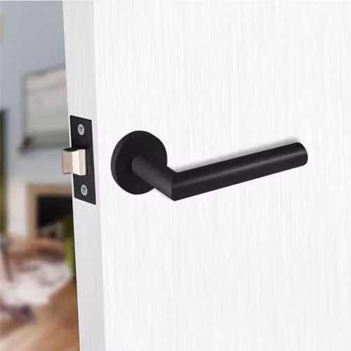 Golden Grace Mitred Bathroom Door Handle Set in Matt Black – 3