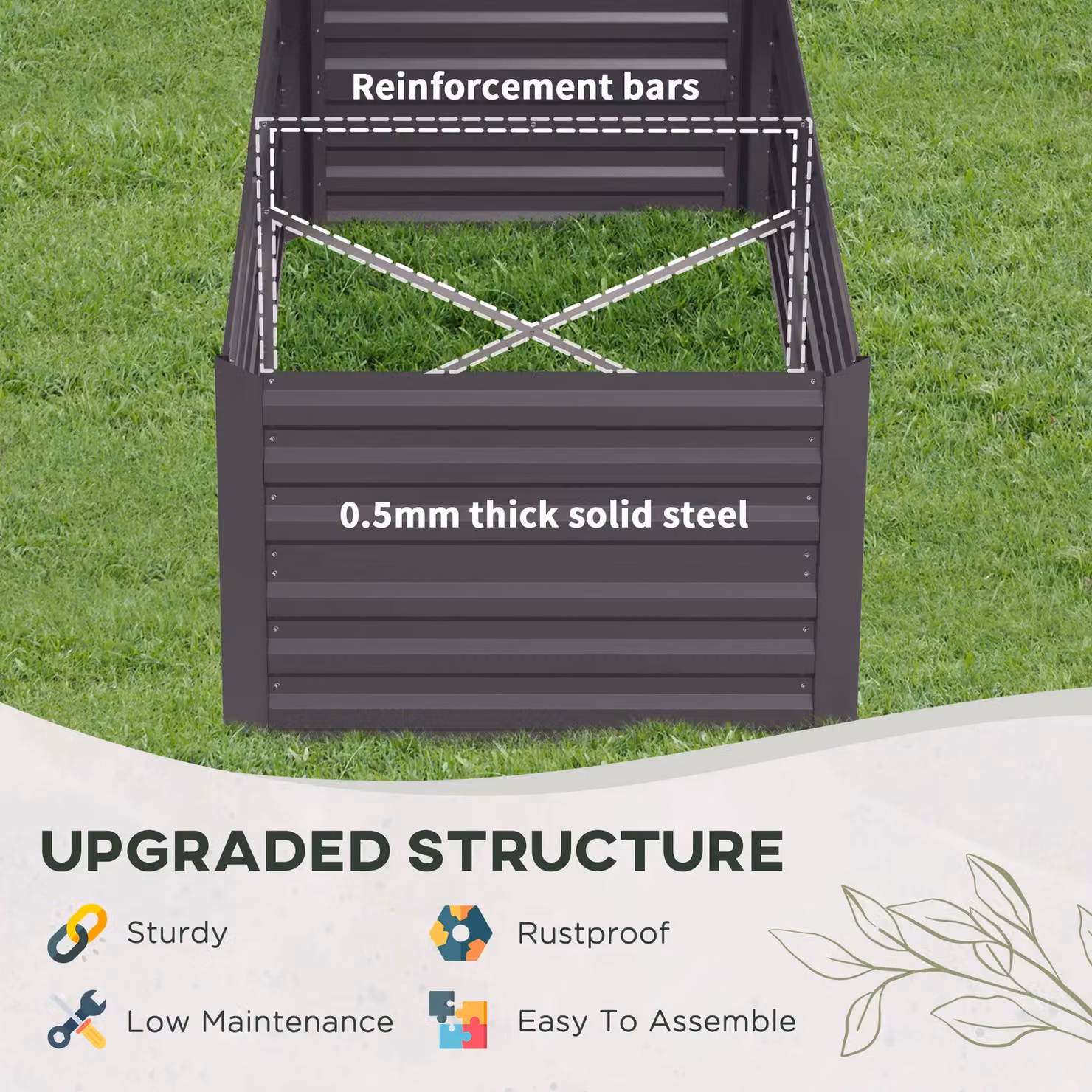 Outsunny Galvanised Steel Raised Bed for Vegetable and Ornamental Gardens, Grey, W: 180 cm, D: 90 cm, H: 59 cm – 7