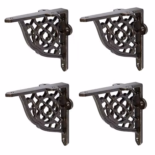 Hammer and Tongs Honeycomb Iron Wall Mounted Shelf Brackets, Pack of 4, Matt Grey and Black – 1
