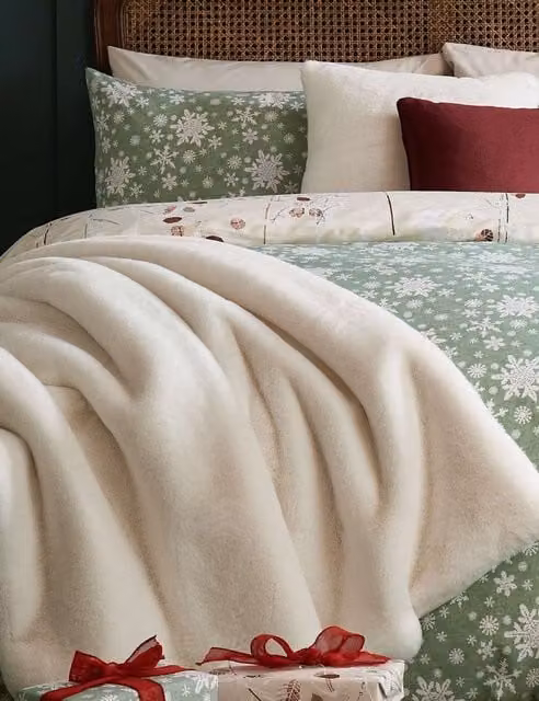 Laura Ashley Newland Faux Fur Fluffy Throw in White