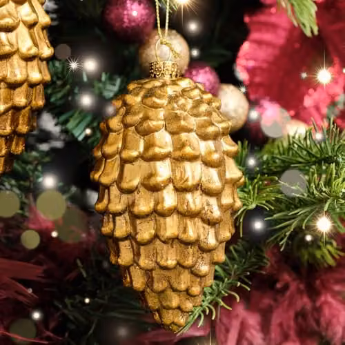 Melody Maison Set of 2 Gold Glitter Pine Cone Hanging Christmas Bauble Decorations – 3