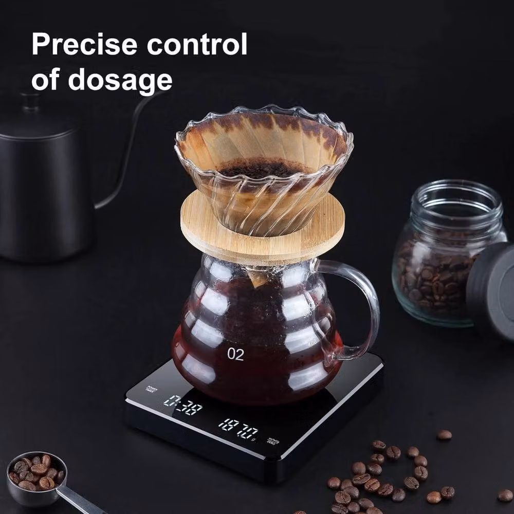 NESTLUNE Black Digital Kitchen Scale with LCD Display and Timer, 3 kg Capacity, W: 100 cm x D: 60 cm – 3