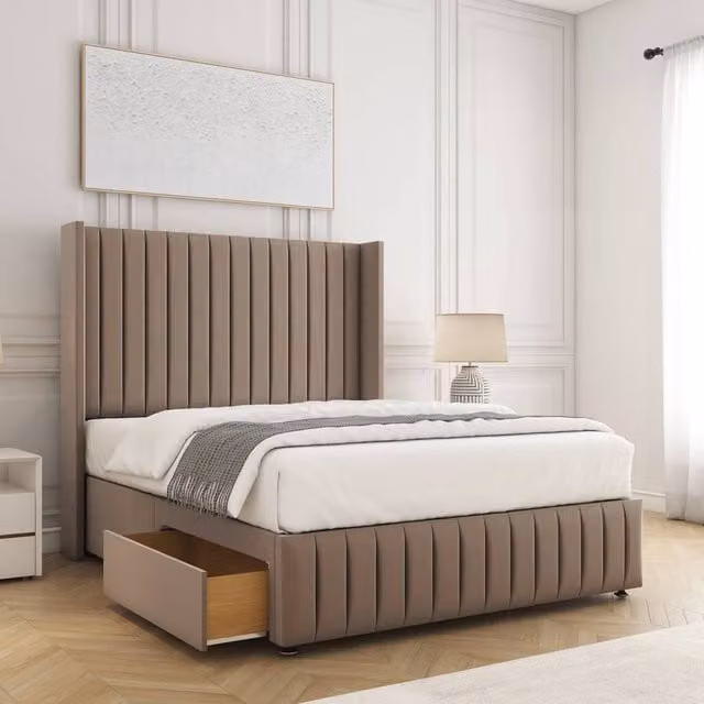 BSSPOKE Luna Plush Velvet Divan Bed with 54 inch Headboard, 2 Drawers, Footend and Mattress in Bronze, W/D/H: 140 x 200 cm