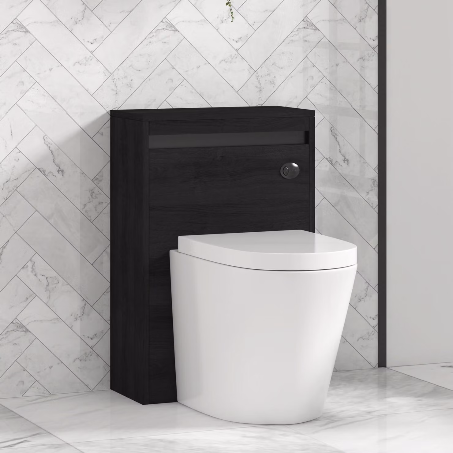 Royal Bathrooms Orion 540mm Hale Black BTW WC Unit with Cesar Rimless Toilet Pan, Seat and Cistern, White and Black