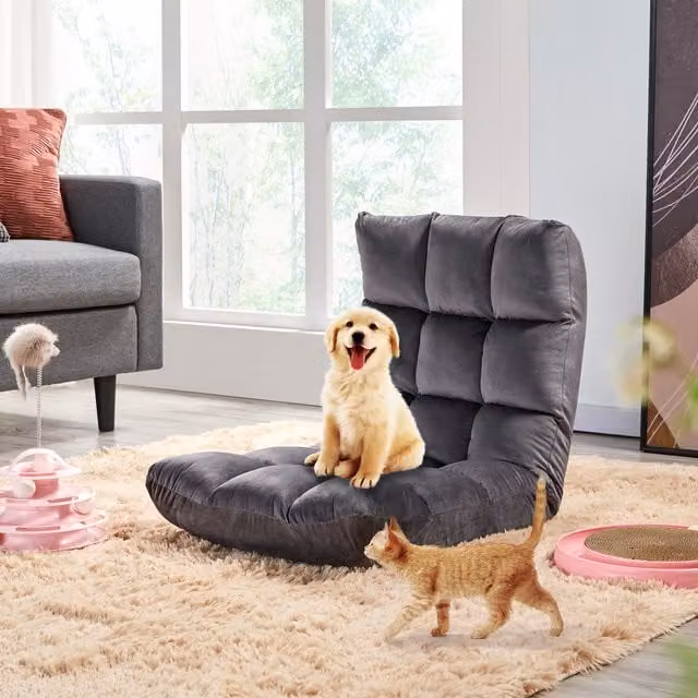 Yaheetech Grey Microfibre Folding Gaming Sofa Chair