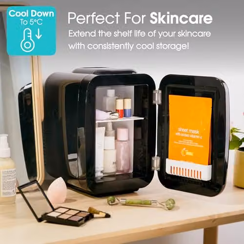 Abode Black Mini Fridge A4CLR201B 4L Portable Thermoelectric Cooler and Warmer for Drinks and Cosmetics – 4