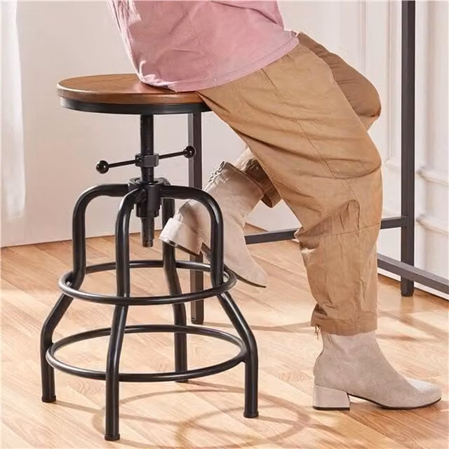 EONLION Rustic Industrial Swivel Barstool in Brown with Pine Wood Frame, Height: 100 cm – 1