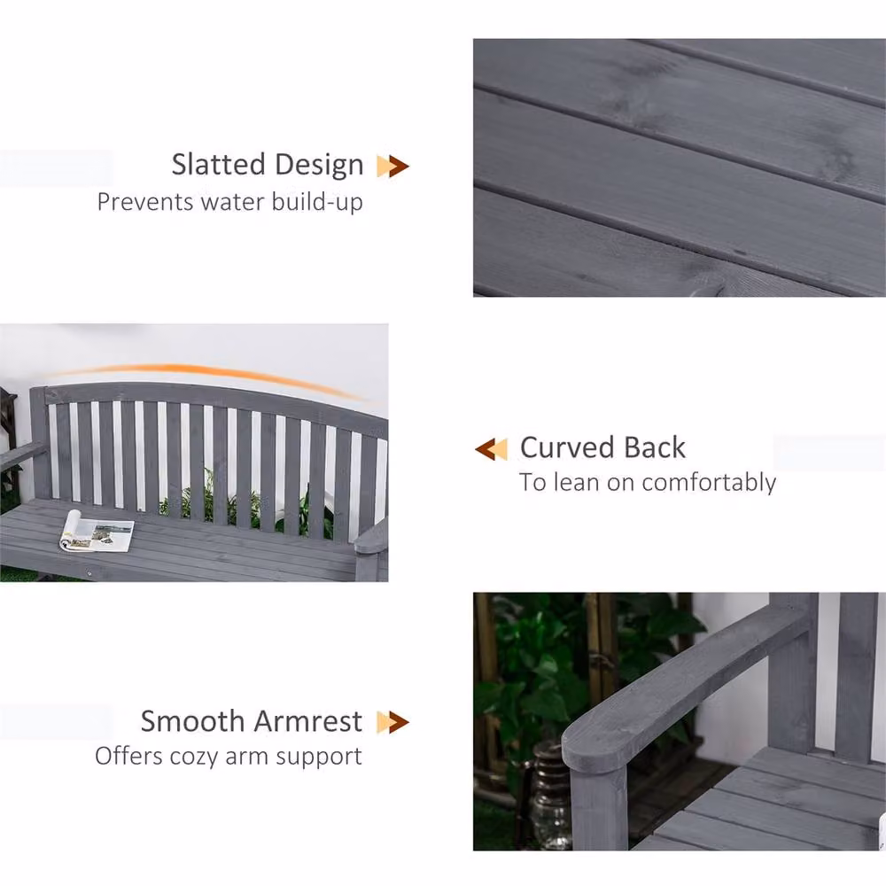 NESTLUNE Grey Wooden 2 Seater Slatted Garden Bench – 4