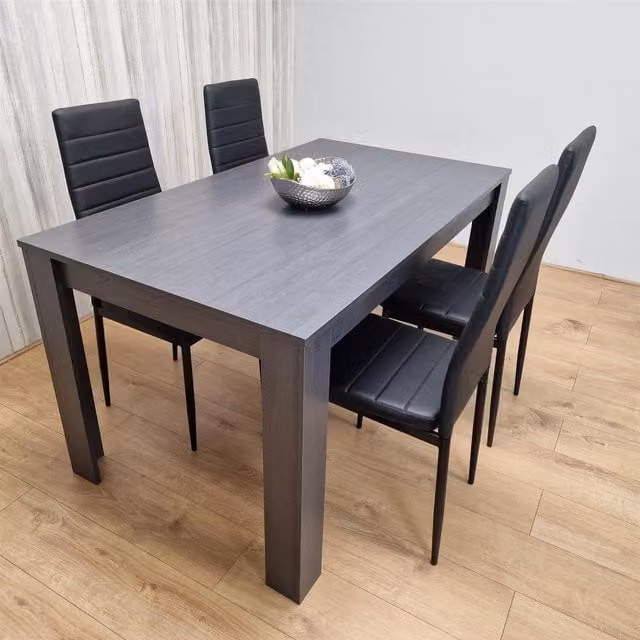 Kosy Koala Modern Rectangular Dining Table Set with 4 Black Chairs in Grey and Black