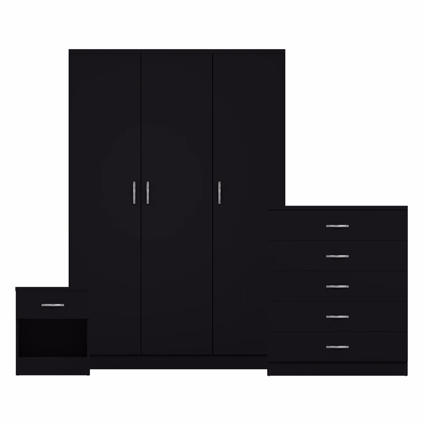 Vida Designs Riano 3 Piece Black Bedroom Set with 5 Drawer Chest and 3 Door Wardrobe – 3