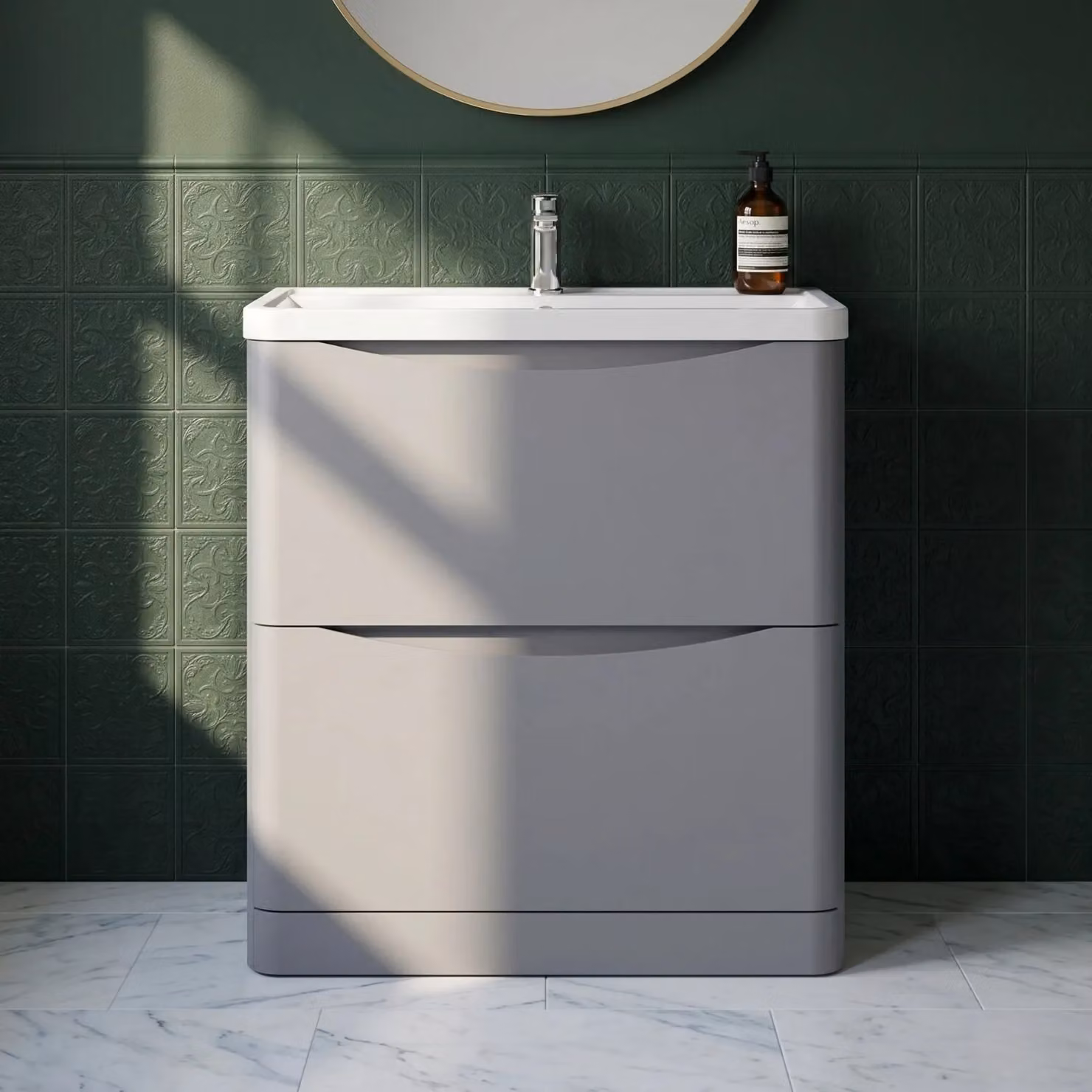 Balterley Modern Grey 2 Drawer Floor Standing Bathroom Vanity Unit and Basin with Soft Close Doors – 4