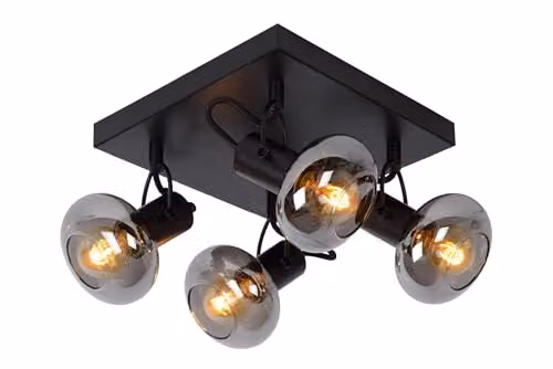 Lucide Madee Black Metal Ceiling Spotlight with 4 x E14 Dimmable LED Lamps