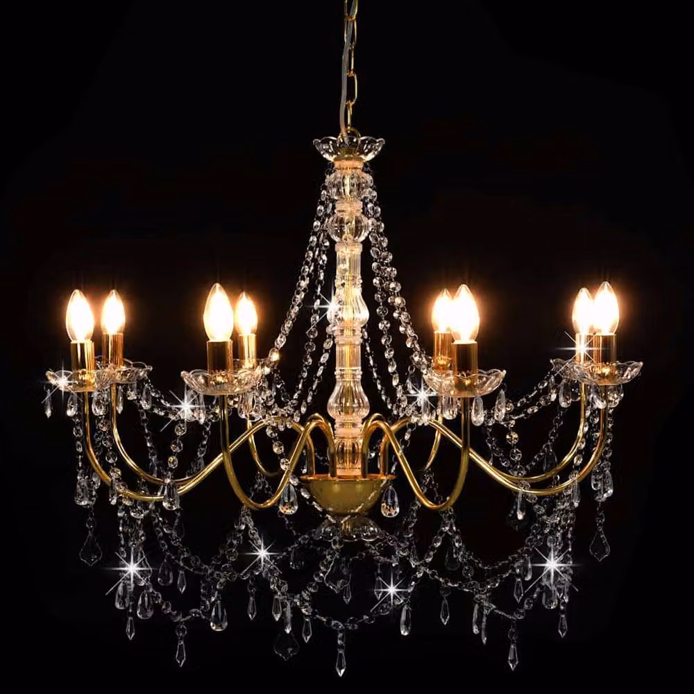 Berkfield Home Gold and Brass Crystal Chandelier with 8 x E14 Bulbs – 2