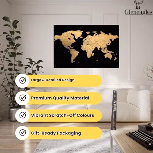 Gleneagles Cello Scratch Off World Map Travel Tracker Poster in Black and Gold – 5