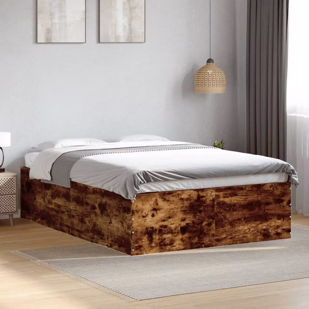Berkfield Home Small Double Bed Frame in Smoked Oak Brown, W/D/H: 120 x 190 x 45 cm – 2
