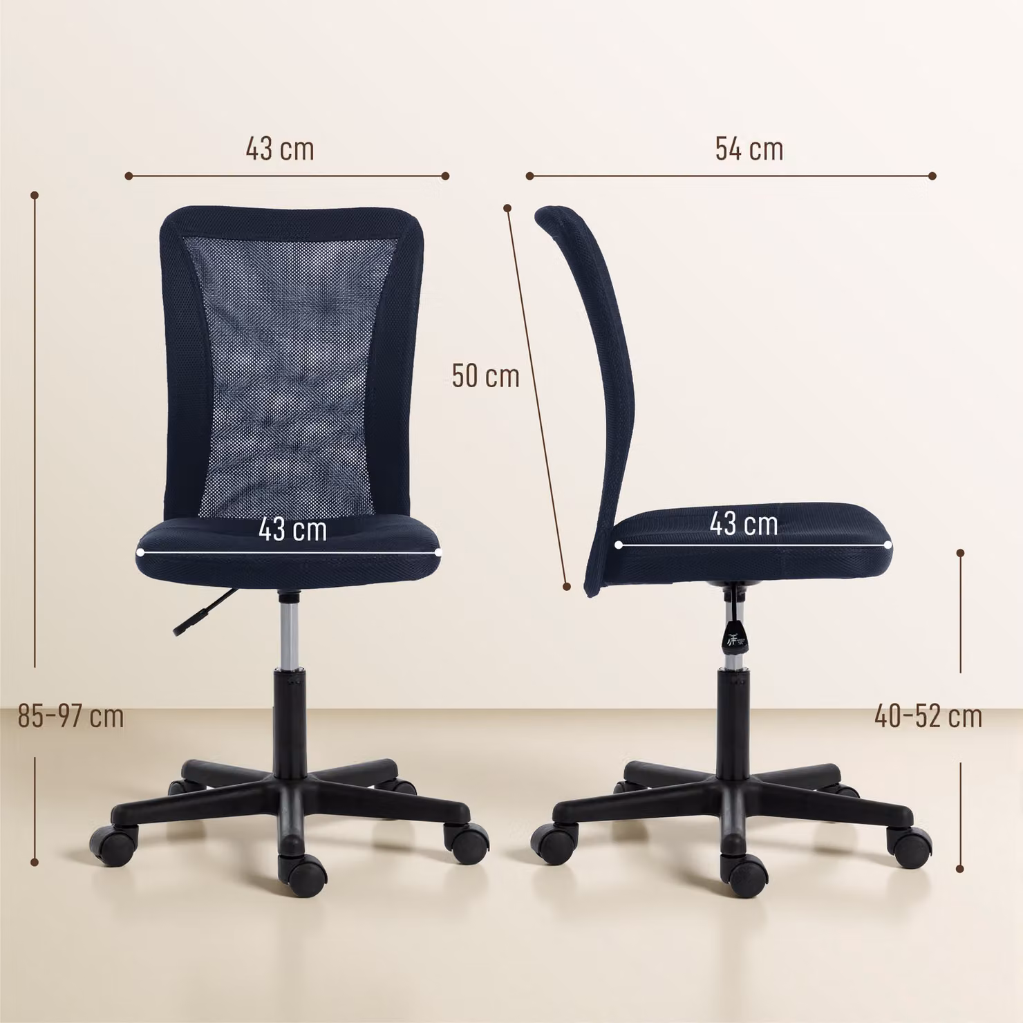 Vinsetto Modern Grey Fabric Task Chair with Swivel Castors – 3