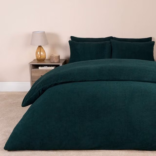 OHS Thermal Soft Teddy Fleece Duvet Cover and Pillowcase Set, Green, Single, Duvet Cover: 135 x 200 cm, Pillowcase: 50 x 75 cm – 6