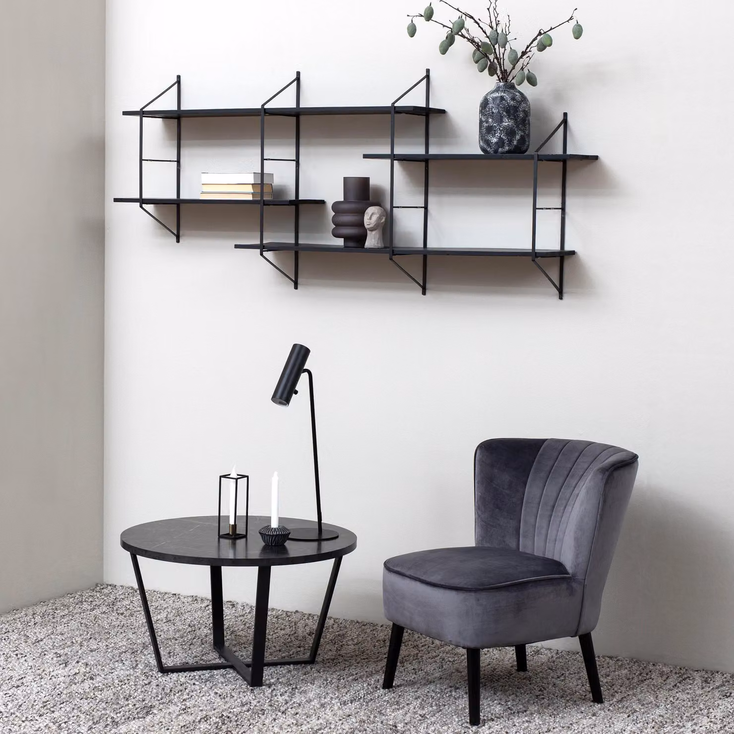Furniture To Go Amble Round Coffee Table with Black Marble Effect Top and Black Legs – 3