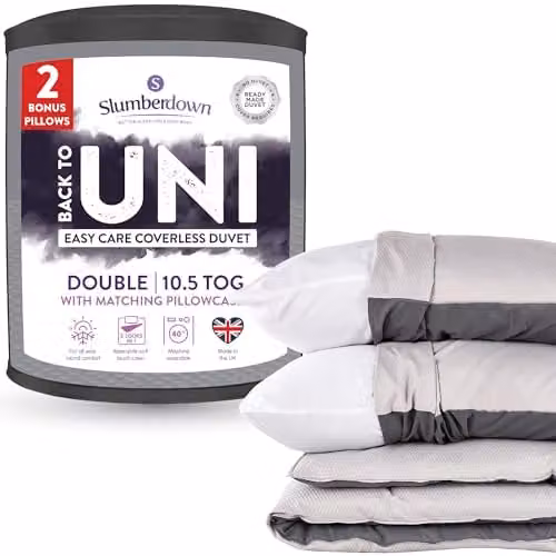 Slumberdown Back to Uni Grey Embossed Double Bed Set with 10.5 Tog Coverless Duvet, 2 Pillows and 2 Pillowcases, W/D/H: 200 x 200 cm
