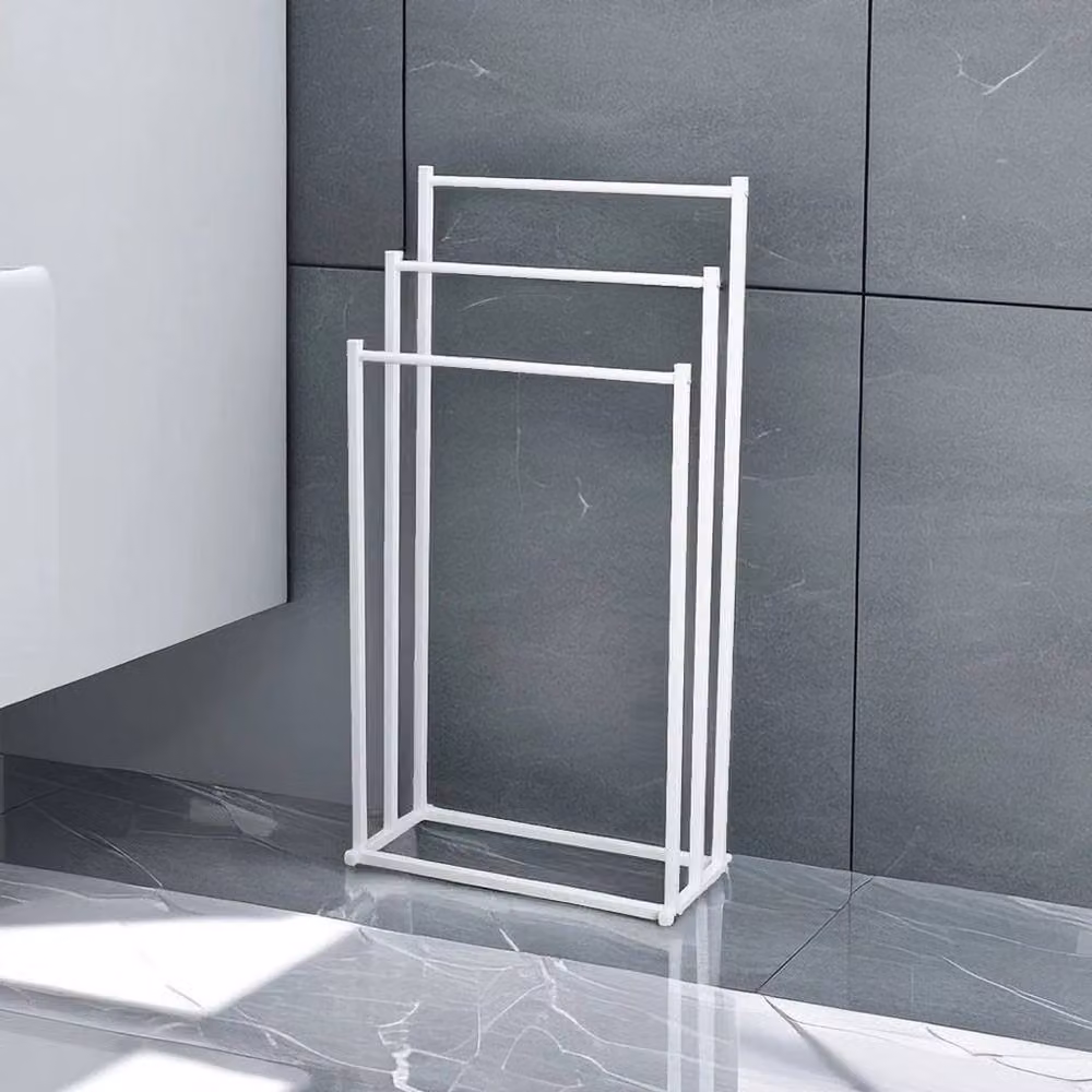 FLAVORA White 3 Tier Free Standing Towel Drying Rail Rack in Matt Coated Steel – 2